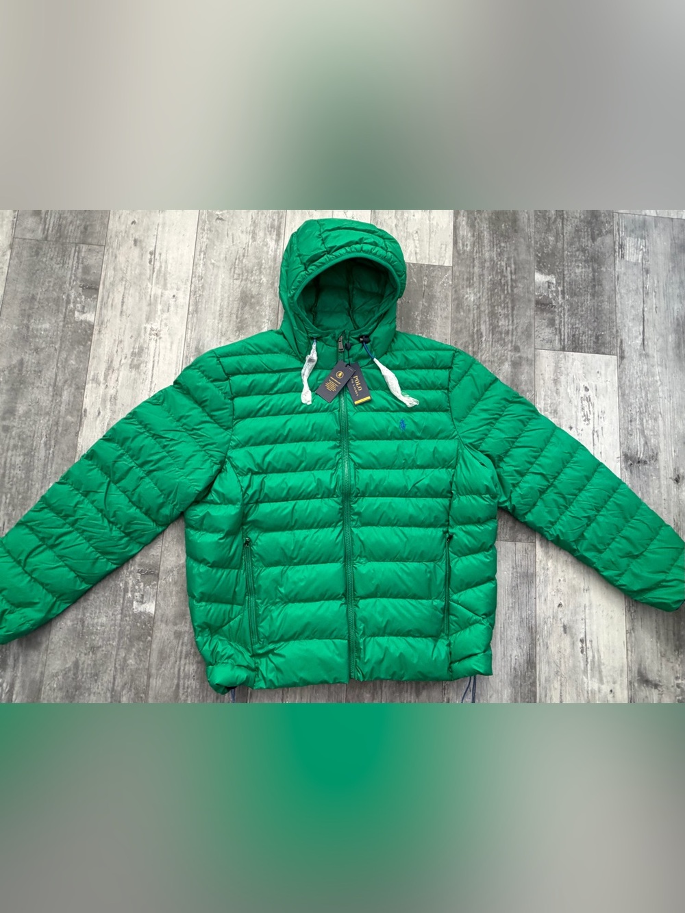 Polo Ralph Lauren Mens Puffer Jacket Hooded Packable Water-Repellent Green 2XL